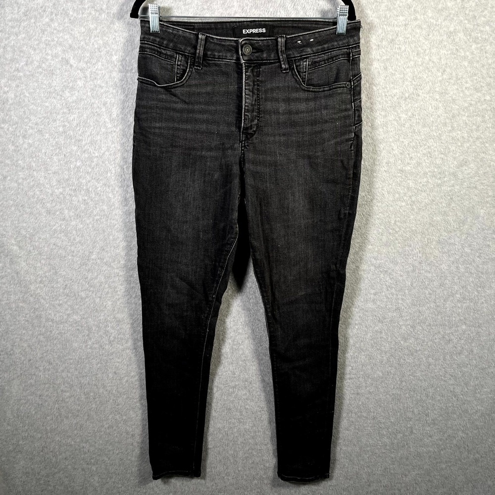 Express Perfect Curves Leggings Jeans Womens 10 Black Denim Cotton Stretch Logo